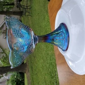 Vintage Carnival Glass Pedestal Dish